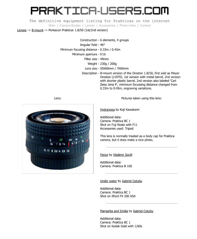 Pentacon Prakticar 1.8/50 (1st/2nd ) manual cover