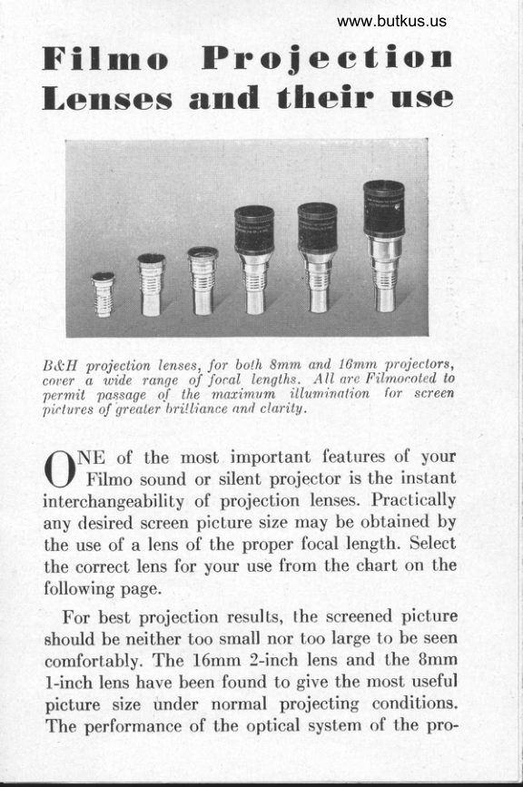 Filmo movie projector lenses manual cover
