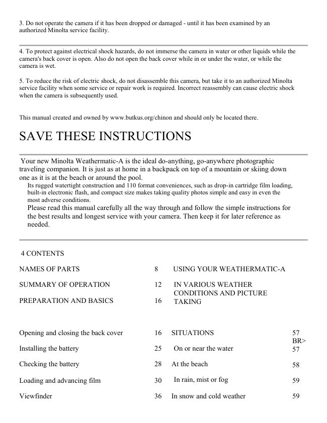 Minolta Weathermatic - A manual cover
