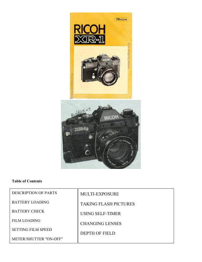 Ricoh XR-1s manual cover
