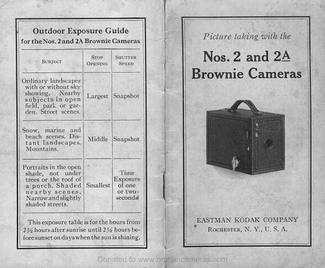 Kodak Brownie No. 2 and 2A manual cover