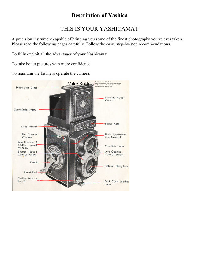Yashicamat manual cover