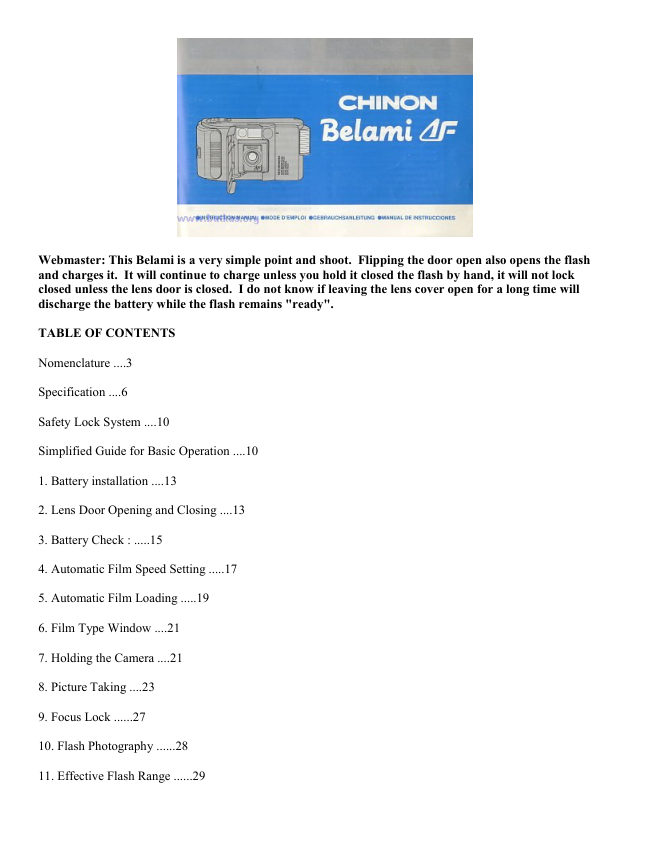 Chinon Belami AF manual cover