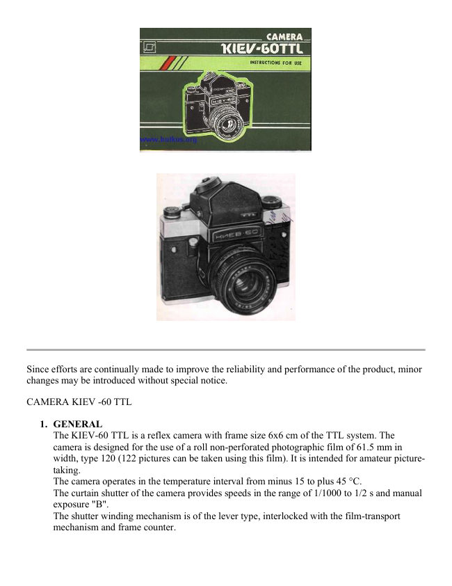 Kiev 60 TTL manual cover