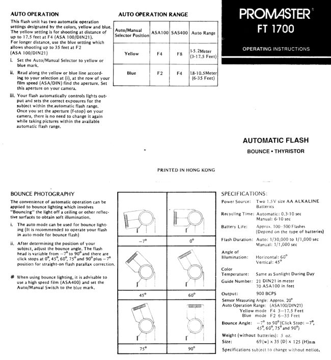 Promaster FT 1700 flash manual cover
