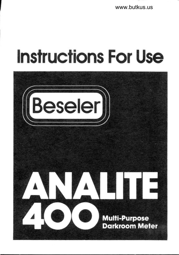 Beseler ANALITE 400 manual cover