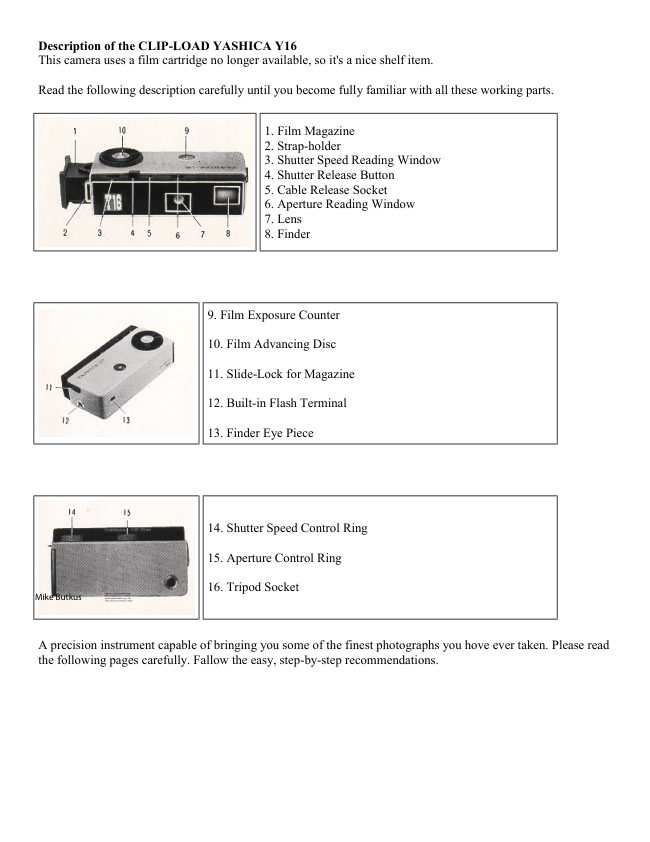 Yashica 16 manual cover