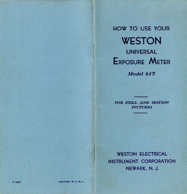 Weston Universal Exposure Meter Model 617 manual cover