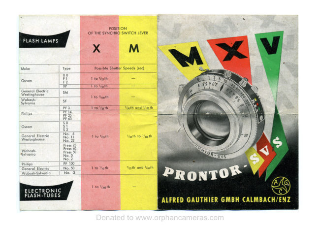 Prontor SVS Lens / Shutter booklet manual cover
