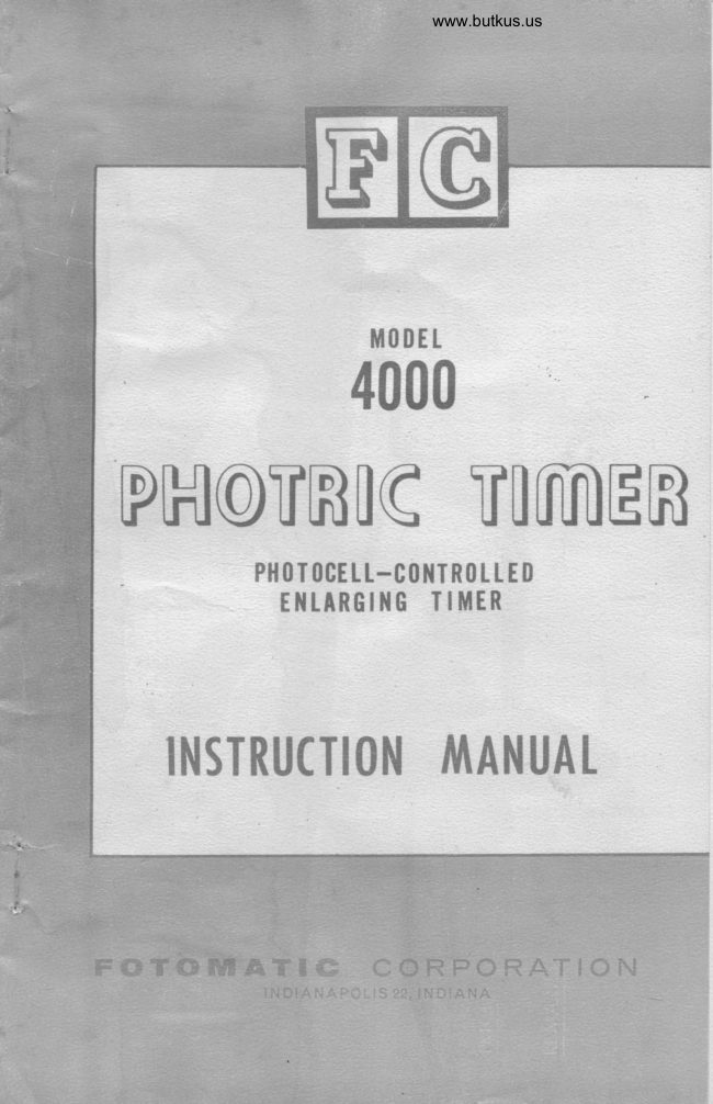 Photric enlarging timer manual cover