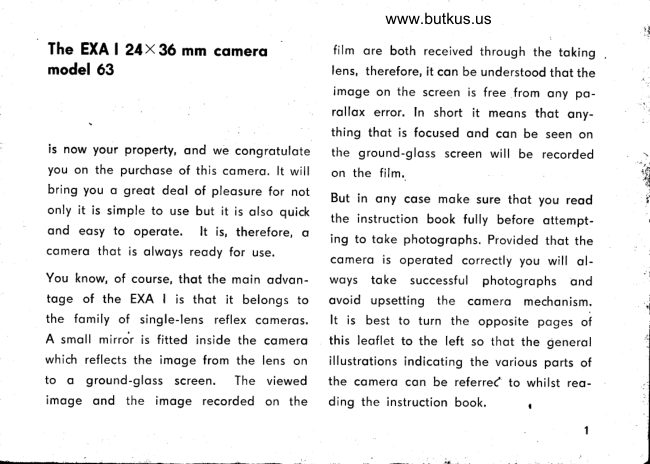 Exakta EXA 1 - model 63 (no cover) manual cover