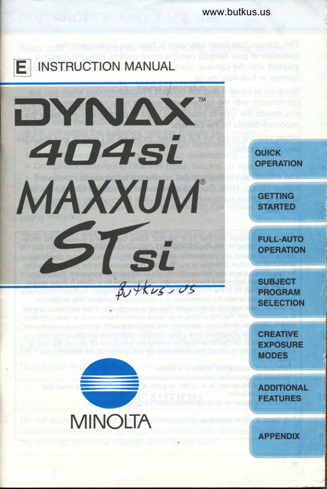 Minolta Maxxum STsiMinolta Dynax 404si manual cover