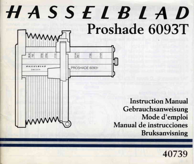 Hasselblad Proshade 6093T manual cover