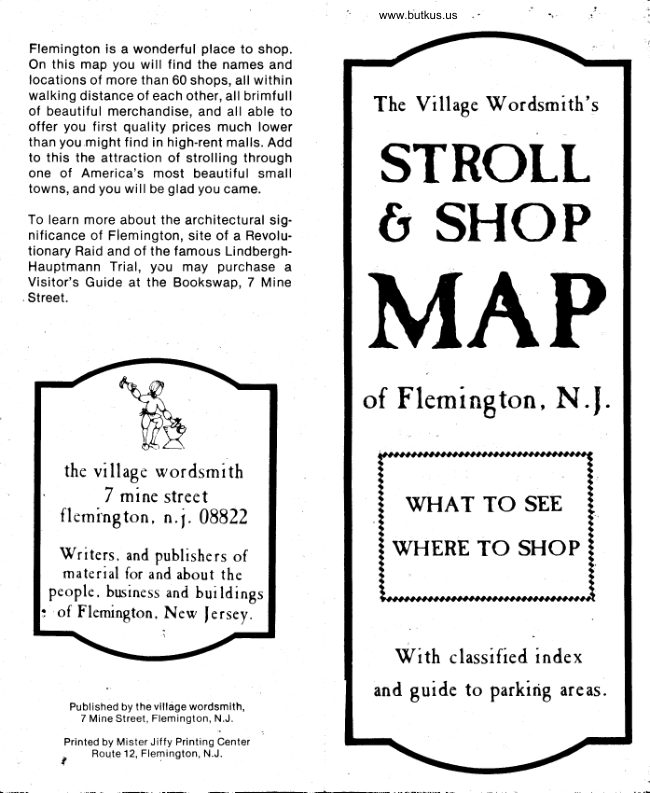 The Village Wordsmith's Stroll and Shop Map Flemington, NJ not dated manual cover