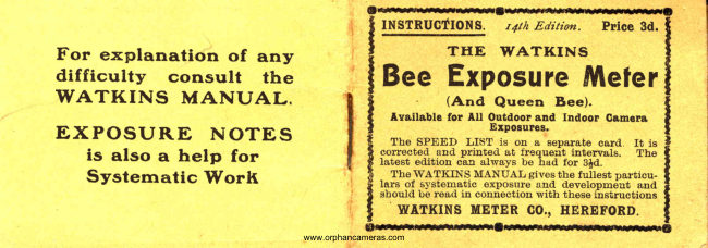 BEE EXPOSURE METER manual cover