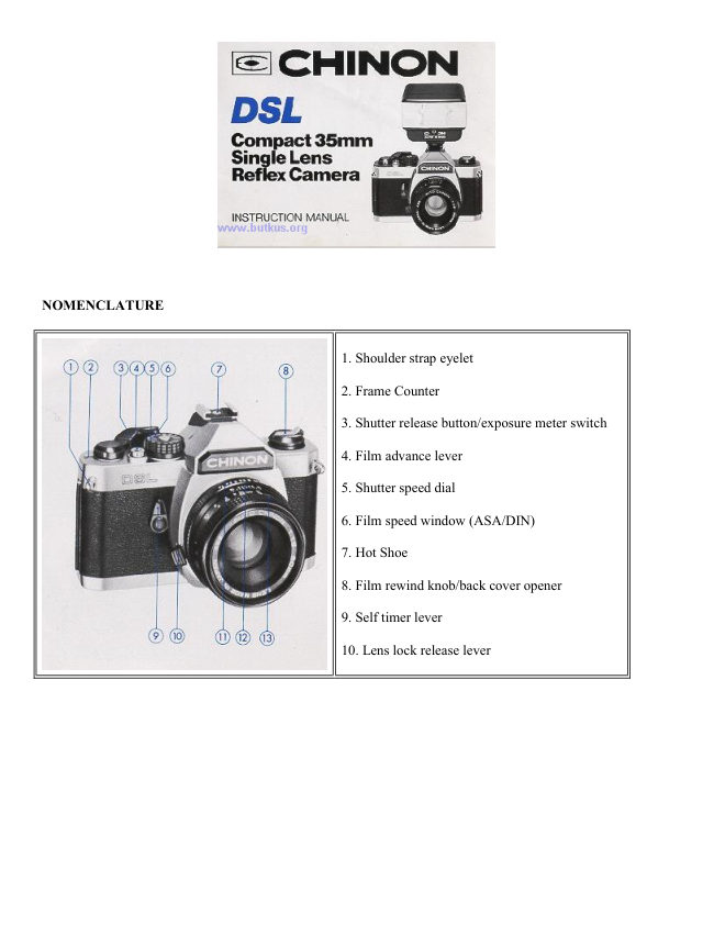 Chinon DSL manual cover