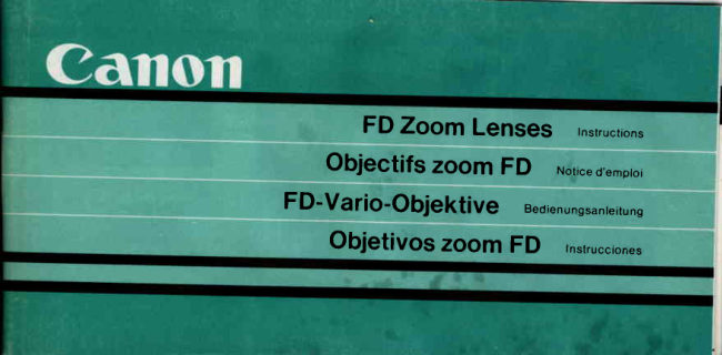 Canon FD Zoom Lenses manual cover