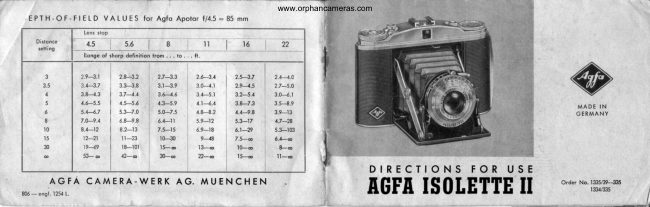 "two page" Agfa isolette II manual cover