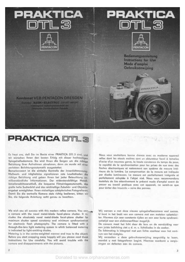 Praktica DTL3 - Two pages at a time manual cover