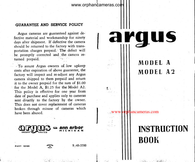 Argus Model A / A2 manual cover