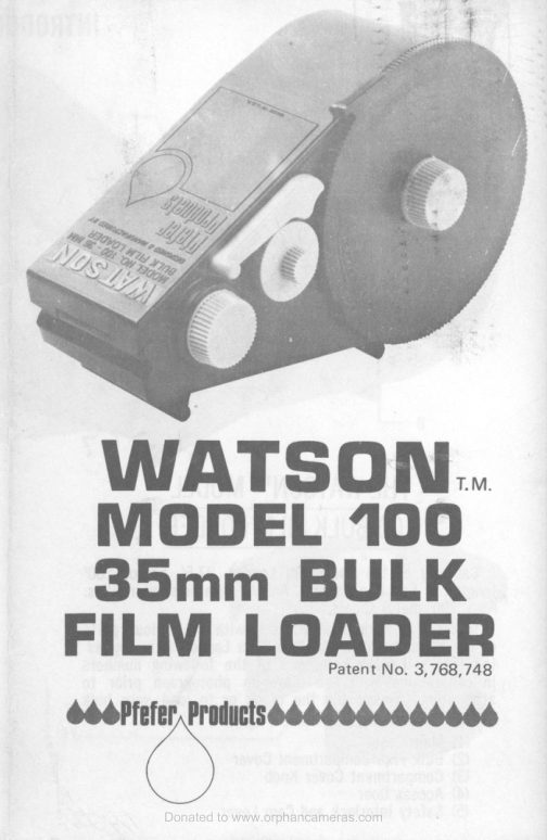 Watson Film Loader manual cover