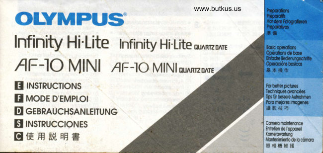 Olympus Infinity Hi-Lite Olympus AF-10 Mini manual cover