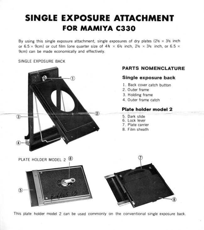Mamiya C330 Single Exposure Attachment manual cover