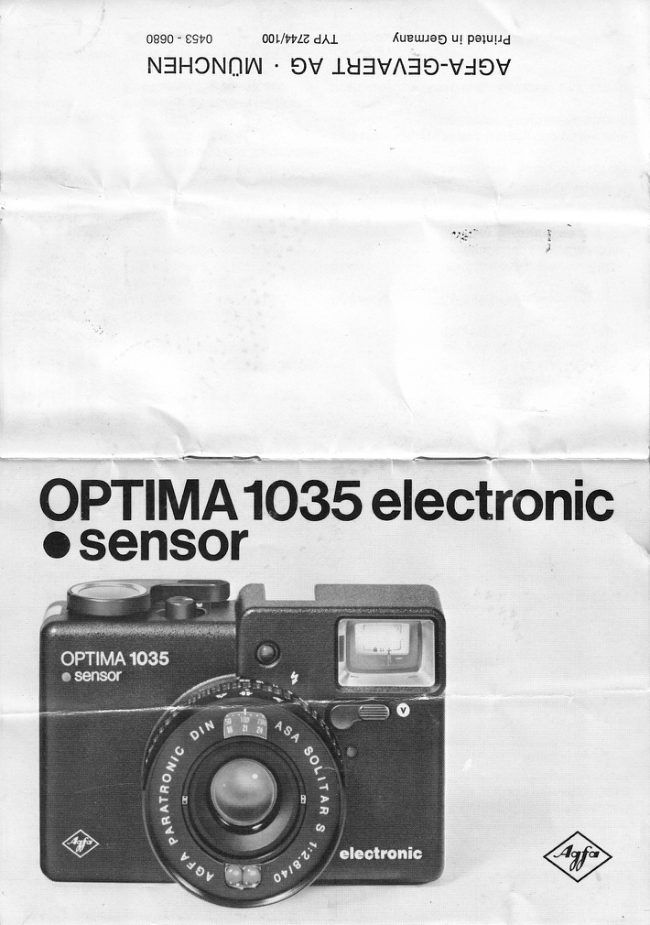 Agfa Optima 1035 Electronic Sensor manual cover