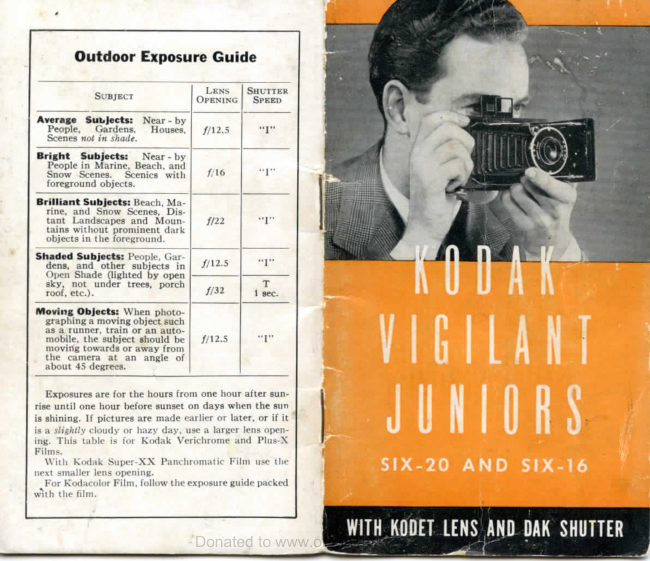 Kodak Vigilant Junior — Kodet lens manual cover