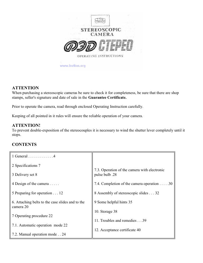 Stereoscopic camera manual cover