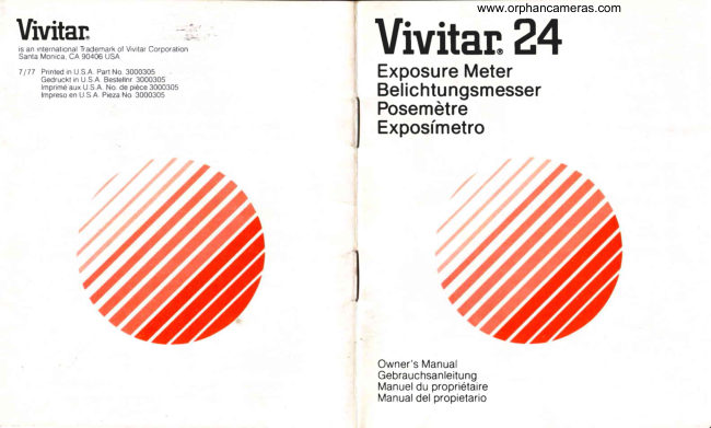 Vivitar 24 Light Meter manual cover
