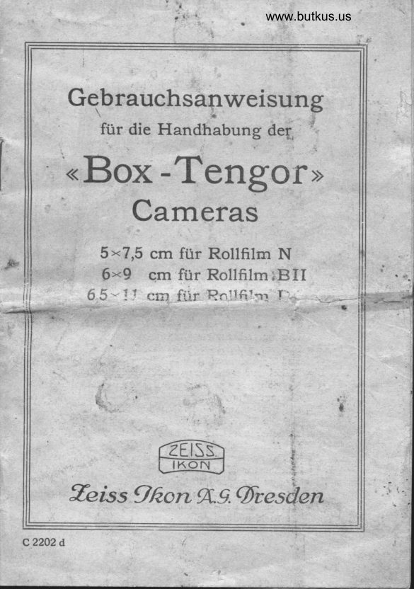 Zeiss Ikon Box-Tengor manual cover