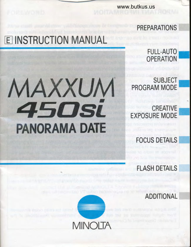 Minolta Maxxum 450si manual cover