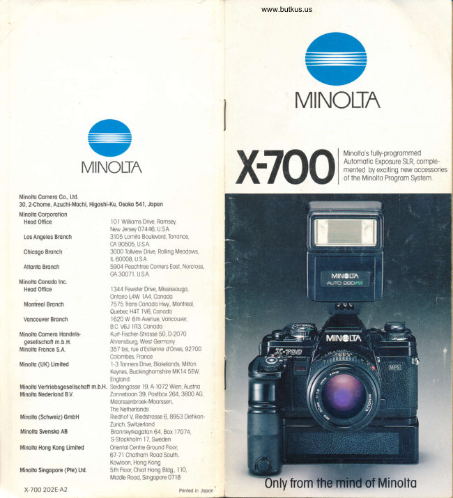 Minolta X-700 features booklet manual cover
