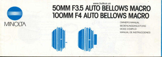 Minolta 50MM 100MM Macro Bellows Lens manual cover