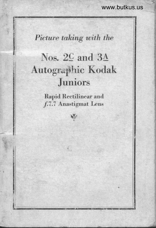 Kodak 2c - 3a Autographic Juniors manual cover