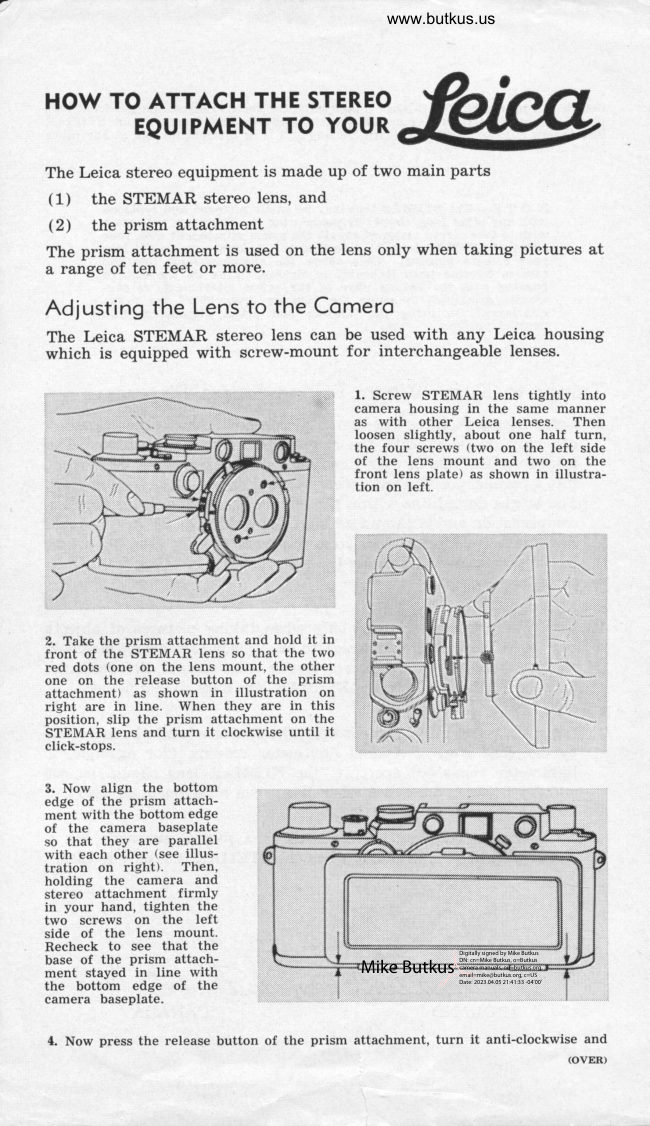 Leica STEMAR Stereo lens manual cover