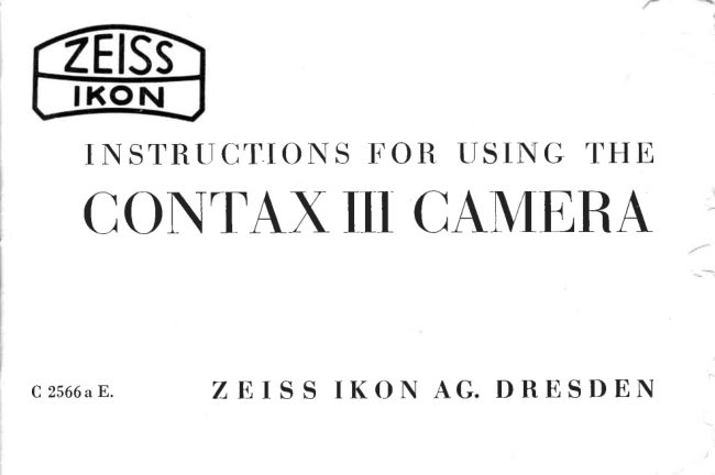 Zeiss Ikon Contax III manual cover