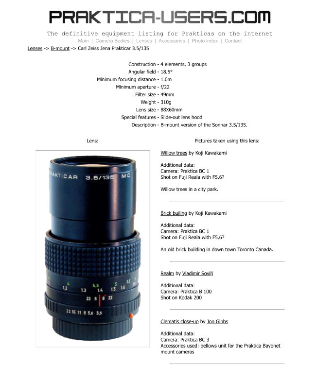 Carl Zeiss Jena Prakticar 3.5/135 manual cover
