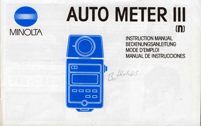 Minolta Auto Meter III. Minolta auto meter III (n) manual cover