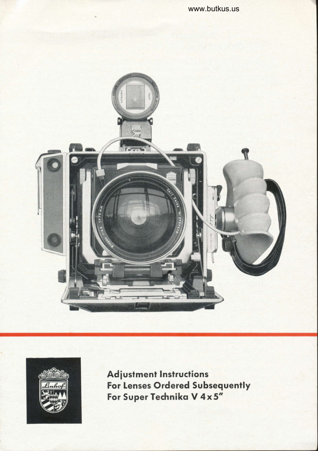 Linhof Super Technika V adjustment instructions for wide angle lenses manual cover