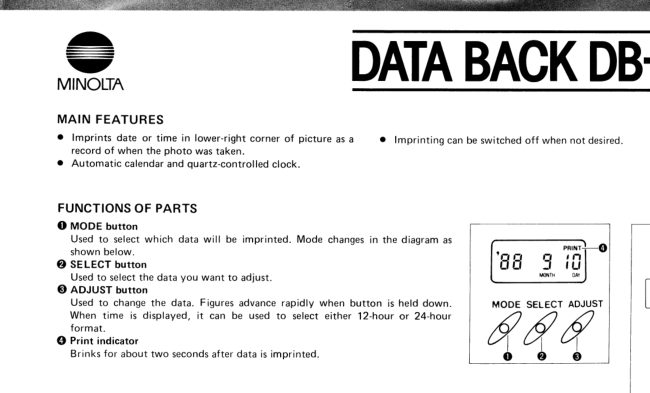 Minolta DB-3 / DB-7 manual cover