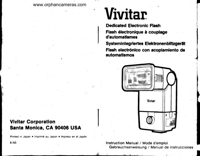Vivitar Dedicated Flash Unit manual cover