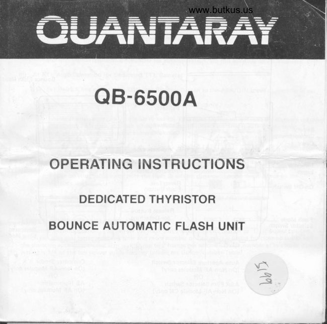 Quantaray QB-6500A flash manual cover