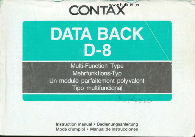 Contax Data Back D 8 manual cover