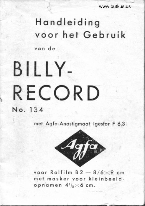 Agfa Billy Record Handleiding voor het Gebruik manual cover