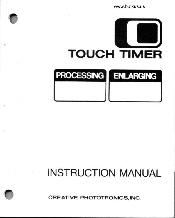 Creative Phototronics Touch Timer manual cover