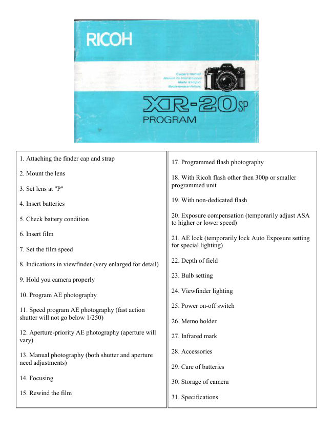 Ricoh XR-20sp manual cover