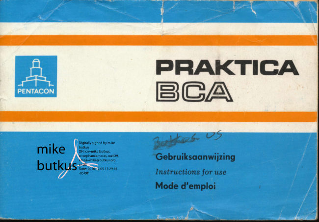 Praktica BCA Praktica BCA Gebruiksaanwijzing manual cover