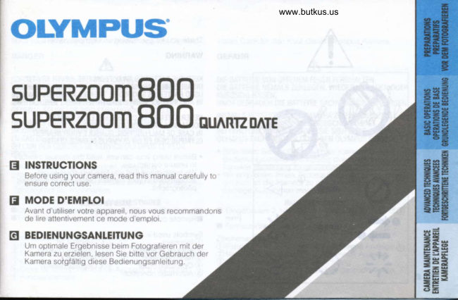 Olympus SuperZoom 800 manual cover